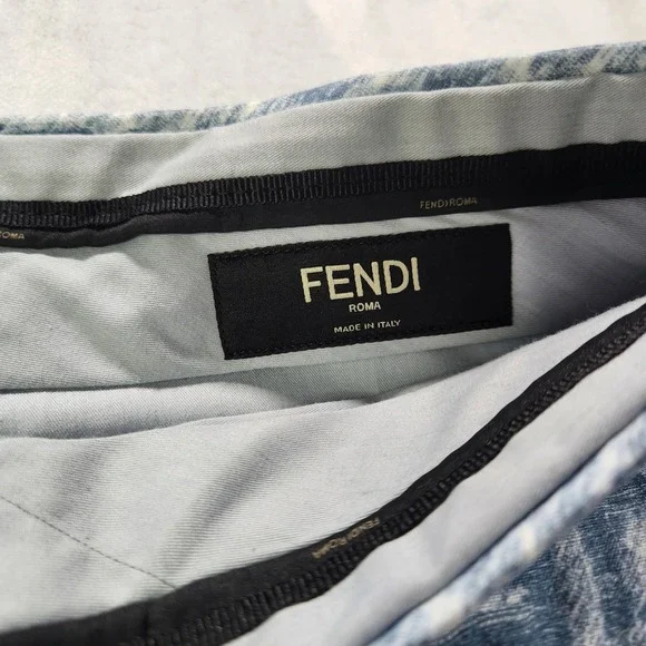 Fendi FF Logo Linen Shorts Mens Bermuda Blue White IT 52 FB0821 AR62 - Picture 5 of 15